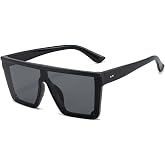 EBJDE Oversized Sunglasses for Women Men Fashion Square Flat Top Big Black Frame UV Protection Shades