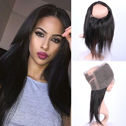 Fennell Silky Straight 360 Lace Band Frontals Brazillian Human Hair Hand Tied 360 Full Lace Frontal Closure With Baby Hair Natural Color (14 inches)