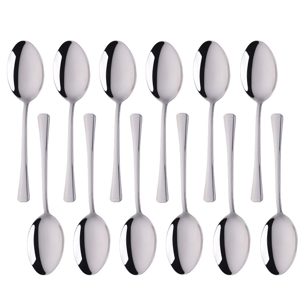 Meisha Dinner Spoons, 12-Piece Harley Pattern Stainless Steel Tablespoons Larger Size of Dessert Spoons, Mirror Polished Modern Flatware Cutlery Multipurpose Use for Kitchen, Restaurant- Silver