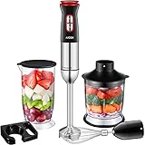 Hand Immersion Blender Aicok 4-in-1 Smart 12 Speed Turbo Hand Blender Stick 800W with 500ml Food Chopper, 700ml BPA Free Beaker & Whisk