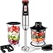 Immersion Blender, Aicok 4-in-1 Hand Blender, Stick Blender with 12 Speed Control, Powerful Hand Mixer Sets Include Chopper, Whisk, BPA Free Beaker, for Soups, Smoothie, Baby Food - Stainless Steel