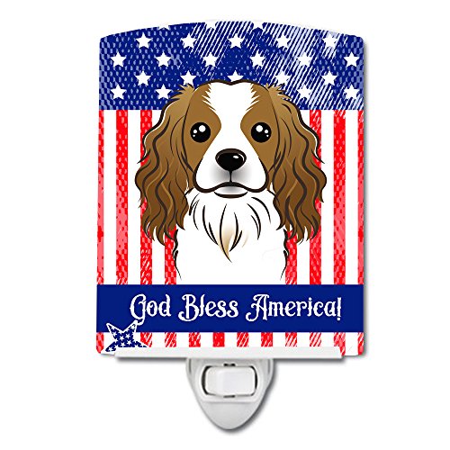 Caroline's Treasures BB2154CNL American Flag and Cavalier Spaniel Ceramic Night…