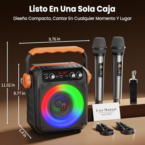 JYX Karaoke with 2 wireless microphones: Portable Bluetooth 5.3 Karaoke Speaker, PA System for Families with Subwoofer, Support Rec/AUX/USB/TF, Available as a Gift Adults and Children