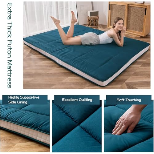 MAXYOYO Futon Mattress, Japanese Floor Mattress, Quilted Extra Thick, Foldable, Breathable, Guest Bed (Bluestone, King)