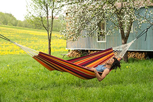 AMAZONAS Klassische Hängematte Lambada Tropical handgefertigt in Brasilien 210cm x 140cm bis 150 kg buntgestreift – Bild 3
