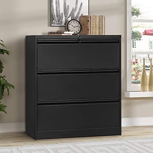 ModernLuxe 3Drawer HeavyDuty Lateral File Black 35.4”W×17.7”D