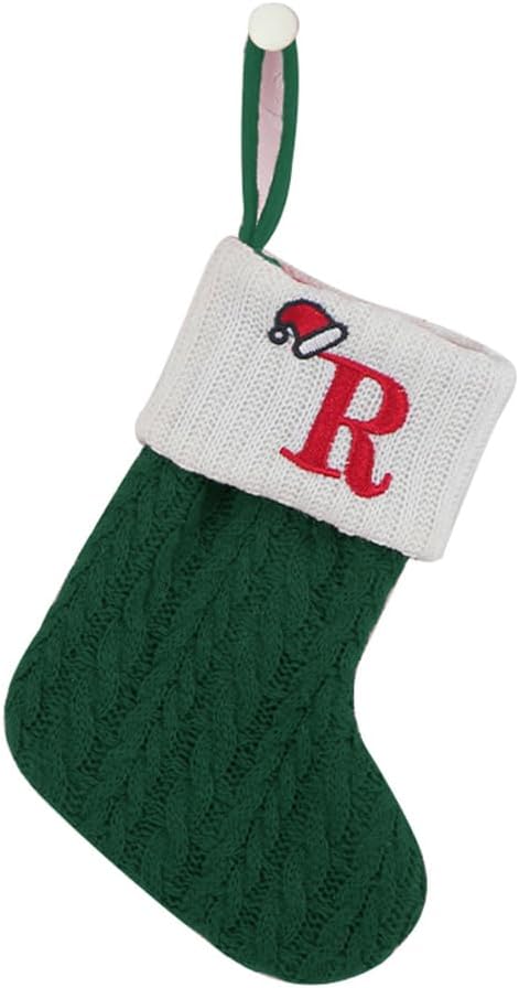 Stockings & Holders - CRSMHLPK 7 inch Mini Initial Christmas Stocking Monogram Embroidered Christmas Stocking red,White,Green Knit Mini Stocking Christmas Decorations R-Green-C06