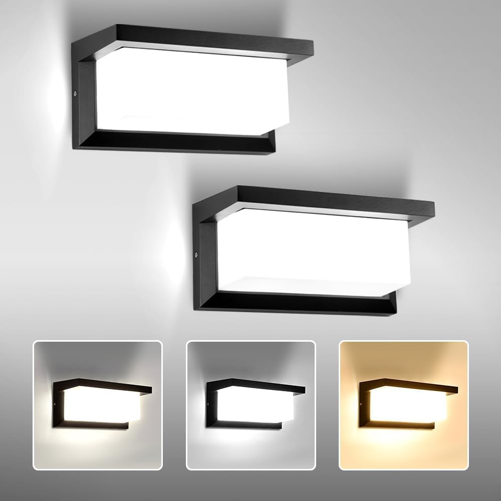 CANMEIJIA Outdoor Wall Lights Front Door Lights, 3000K/4000/6500K 18W IP65 Waterproof LED Black Wall Light Indoor,Aluminium Outside Lights Wall Lamp,Lighting Fixtures Wall Lights for Living Room,2pcs