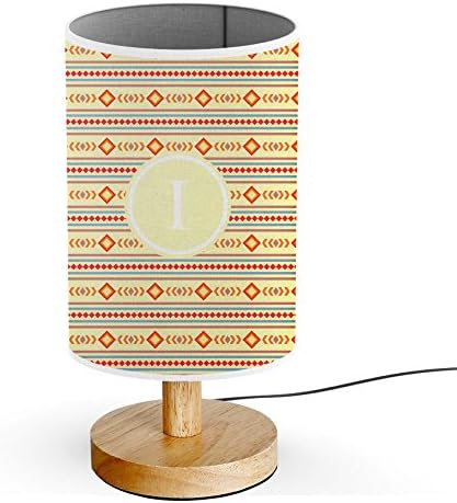 [ INITIAL LETTER I ] Monogram Name USB POWERED Wood Base Desk Table Bedside Lamp [ Geometric Shapes ]
