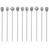 DEEKOUDT Skull Cocktail Picks Martini Picks Reusable Olive Picks Garnish Skewer Fruit Toothpicks Pack of 10 (Antique Silver)