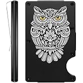 WUWTINGT Artistic Bird Animals Owl Aluminum Wallet for Men with Brass Inlay and Engraved Finish Metal Money Clip RFID Blocking Credit Card Holder