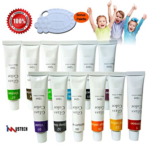 iMustech Glass Paint Set,12 Cols Glass Paint Kit ,Art Paints With Palette, Craft Paint Set, Watercolors Painting Kit for Artists, Excellent Painting Supplies for Canvas, Glass, Model, Clay & Fabric