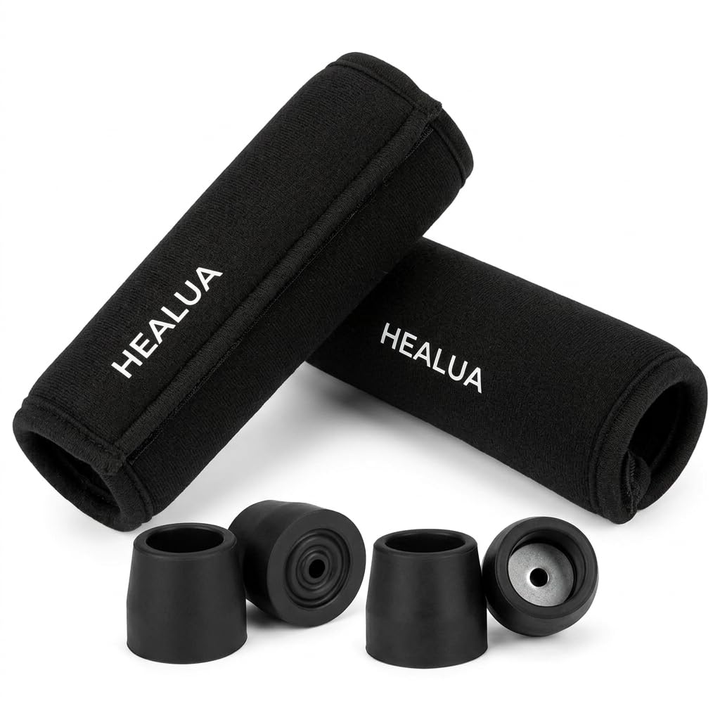 Zimmer Frame Accessories Kit by HEALUA - Soft Grips & Universal Walker Replacement Tips & Soft Hand Grips Fits Most Common Walkers Accessory - Black