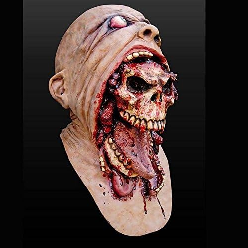 JUNGSON--Halloween Head Mask With Long Hair Latex Face Mask Horror Scary Mask Costume Toy