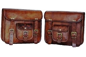 PRASTARA Motorcycle Side Pouch Brown Leather Side Pouch Saddlebags Saddle Panniers 2Bag Gift for Bike Lovers (9 x11 inch)