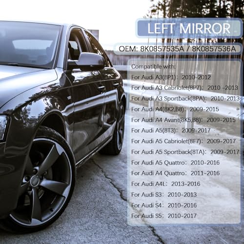 Rear View Mirror Glass Compatible with Audi A3 A4 A5 External Left Heated Aspherical Mirror Car Rear View Mirror Replacement with Panel