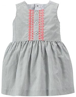 Baby Girl Ticking Stripe Dress - Olive, 9M
