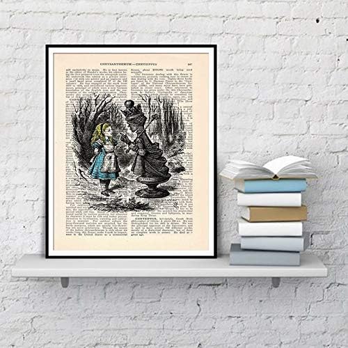 tzxdbh Alice In Wonderland Wall Art Book Page Print Wall Decoration Posters And Prints Dictionary Art Canvas Painting50X75
