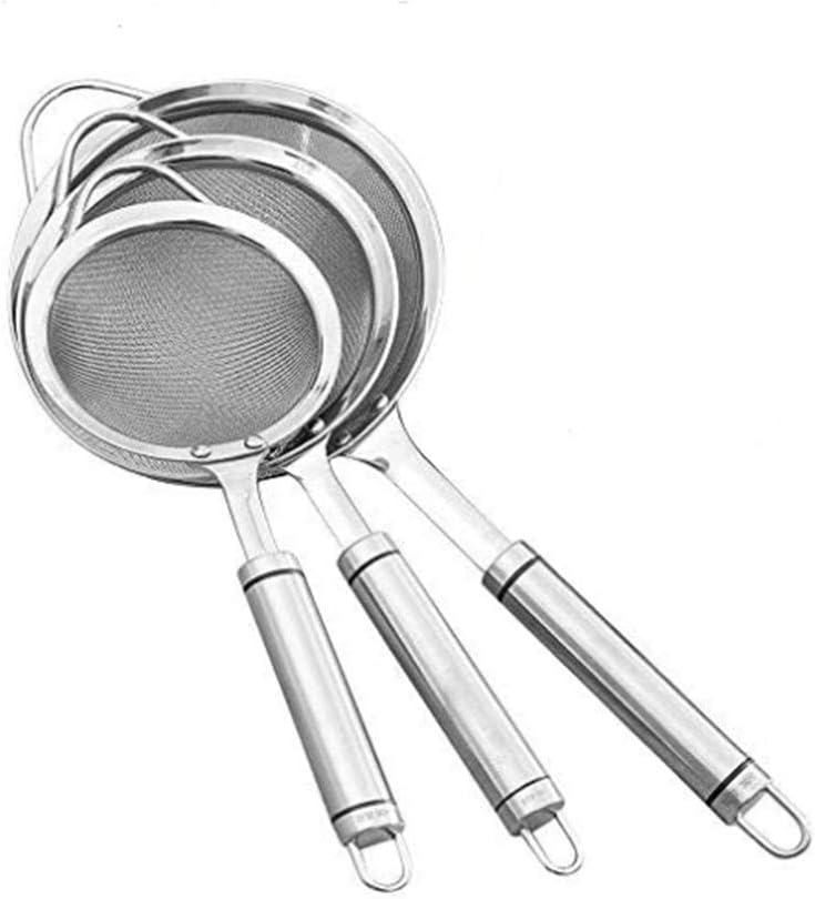 Food Strainer Set - LuckyDiy Fine Mesh Stainless Steel Strainers Sieve Set Kitchen Utensil, Colander and Sifter with Sturdy Non Slip Handle for Tea Pasta Rice Fruits Vegetable - 3 Sizes
