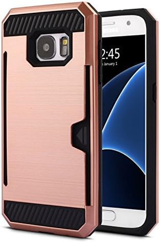 Galaxy S7 Case, Zectoo [Card Slot Holder] Dual Layer Shock Absorption Protective with Credit Card Slot and Kickstand Wallet Case Heavy Duty Bumper for Samsung Galaxy S7 (2016) - Rose Gold