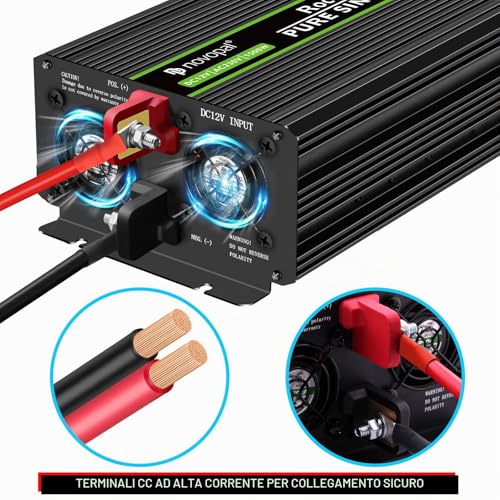 Novopal Power Inverter Pure Sine Wave 1500 W 3000 W Power Transformer Converter DC 12 V to AC 220 V 230 V Voltage Inverter, 2 EU Socket with USB Output 5 M Remote Control