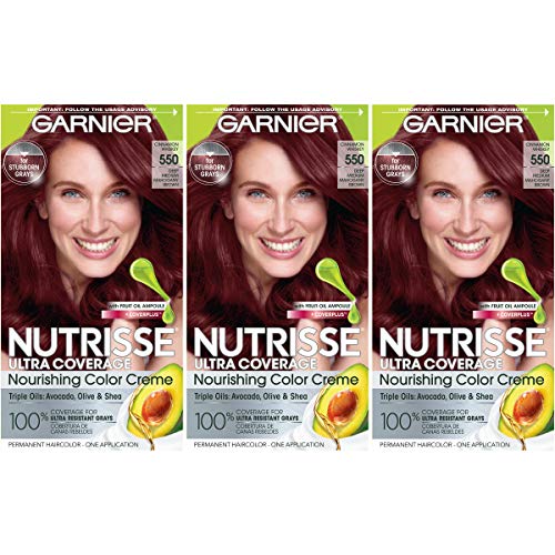 Garnier Hair Color Nutrisse Ultra Coverage Nourishing Hair Color Creme, Cinnamon Whiskey 550, Pack of 3