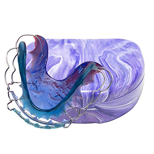 Orthodontic Retainer Case With Hinged Lid Snaps, Portable Denture Cases, Mouthguard Case for Retainer and Dentures (Purple Marble) - Thumbnail 6