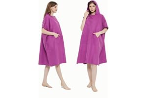 CAREWORX Surf Beach Poncho Wetsuit Changing Towel Bath Robe with Hood for Surfing Swimming Bathing Adults Men Women -One Size Fit All (Purple with Pocket)