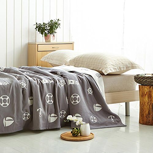 Organic Cotton kids Blanket Premium 3 Layer Muslin Baby Toddler Carton Printed Throw Sheet-Oversized 60 inches x 79 inches (sailing boat)