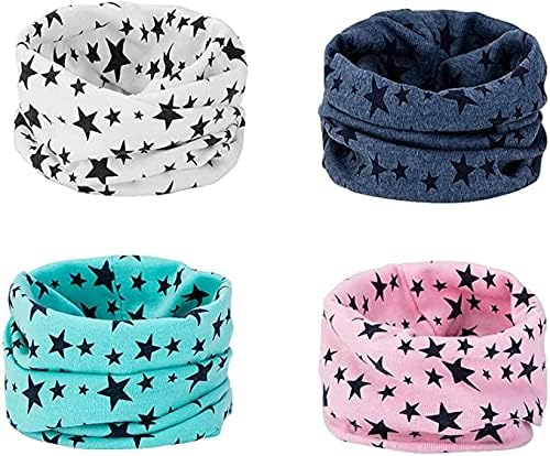 Richaa 4 Pcs Cotton Scarves , Star Pattern Cotton Neck Warmer Multiuse O Ring Loop Neckerchief Scarves for Kids Girls and Boy s