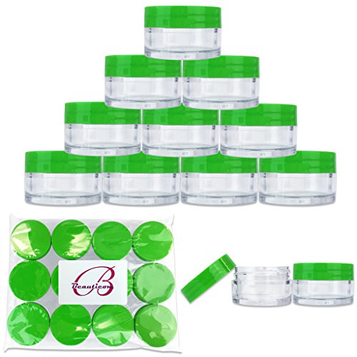Beauticom 12 Pieces 20G/20ML Round Clear Jars with GREEN Lids for Lotion, Creams, Toners, Lip Balms, Cosmetic Makeup Samples - BPA Free