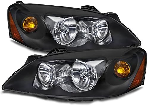 Compatible with Pontiac G6 Black Housing Halogen Headlights Headlamps Pair