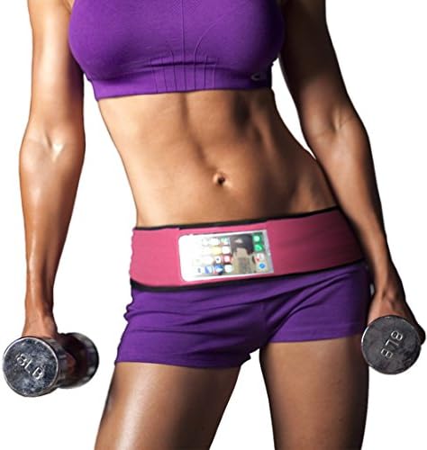 Running Waist Belt with Touchscreen Phone Case for Workout - Fits iPhone 6 / 7 and Most Phones -More Lightweight, Snug, and Stylish than Fanny Pack - Holder for Keys, Cards, Cash (Pink, Large)