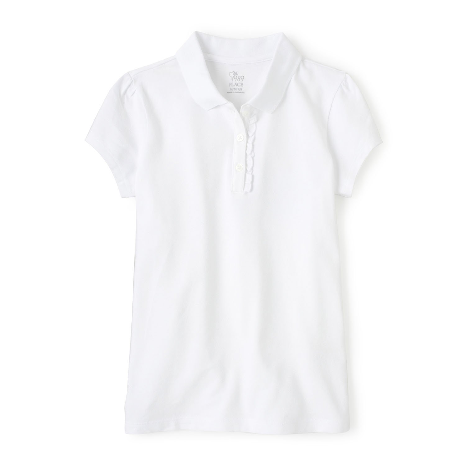 The Children's Place Big Girls' Uniform Short Sleeve Polo, White-Ruffle 44391, Large/10/12