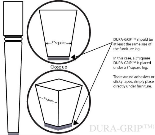 DURA-GRIP® Non-Slip Gripper Pads Stop Furniture from Sliding ON Carpet - No Sticky Mess (3 inch Square - Set of 8) - Thumbnail 2