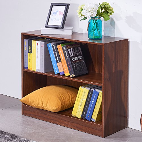 Dland Bookcase WF-SJ001WT, 2-Shelf, TV Stands Storage Cabinet, Composite Wood Board, Walnut, 1 Pack - Thumbnail 4