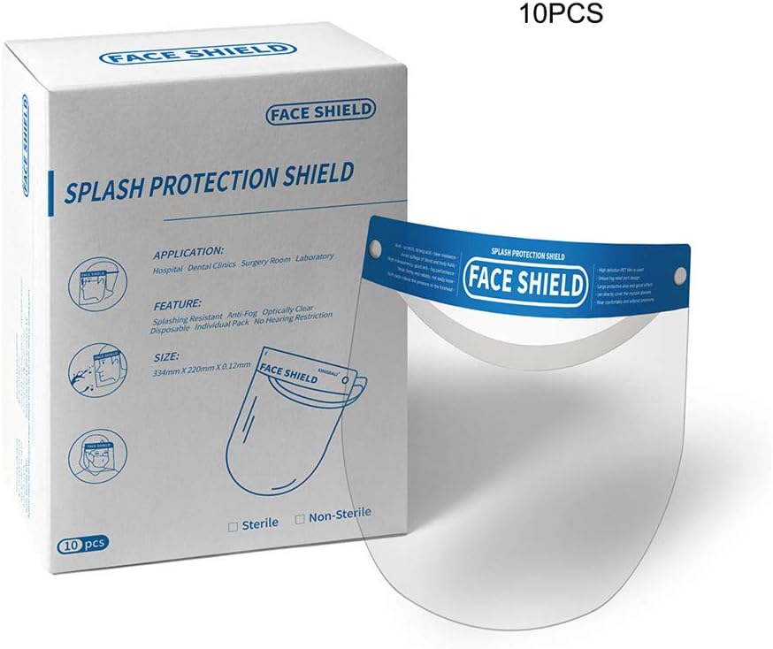 Disposable Face Shield Safety Shield Protect Eyes and Face with Protective Clear Film Elastic Band and Comfort Sponge,10PCS