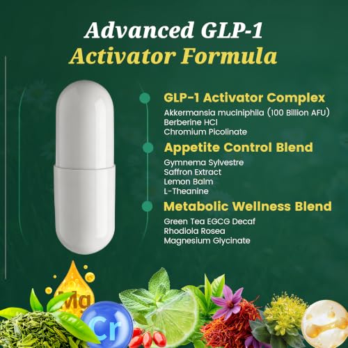 GLP-1 for Weight Loss Supplement, Appetite Suppressant for Weight Loss Caps | With Berberine, Akkermansia, Gymnema, EGCG & more, Carb Blocker Weight Loss Supplement for Women & Men, 90 Capsules