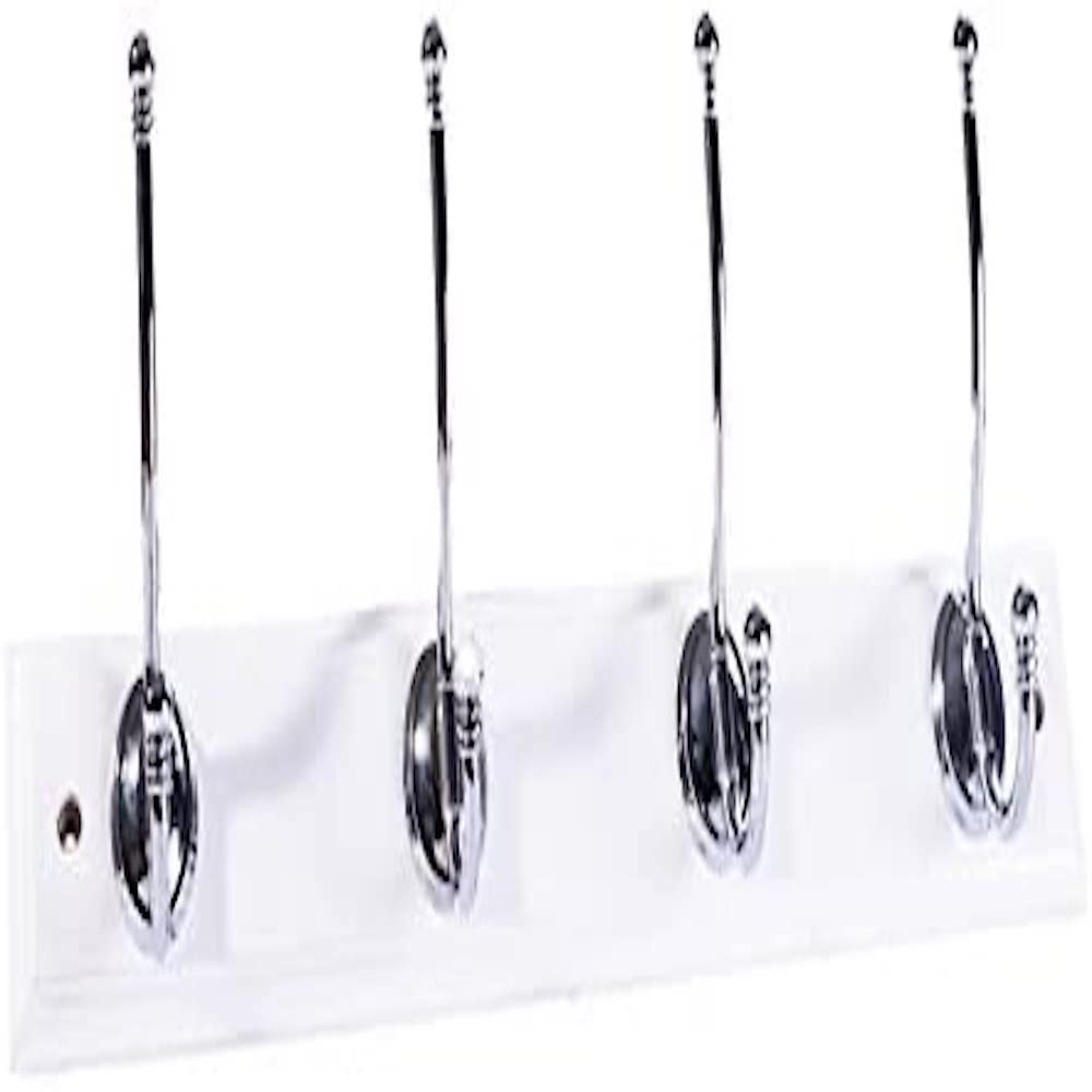 Merriway BH04659 Ball End Hat & Coat Hooks x 4 Polished Chrome on White Wood
