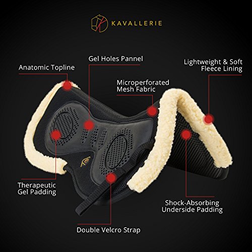 Kavallerie 3D Air-Mesh Fleece, Shock-Absorbing Fleece-Lined Half pad with Therapeutic Gel Padding for Maximum Support, Best for Dressage, Jumping, Riding, Training, Eventing, Showing- Black - Thumbnail 2