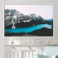 Framed Canvas Wall Art Winter Lake Aerial Dramatic Lake Landscape Multicolor Photography Realism - 16x24 inches