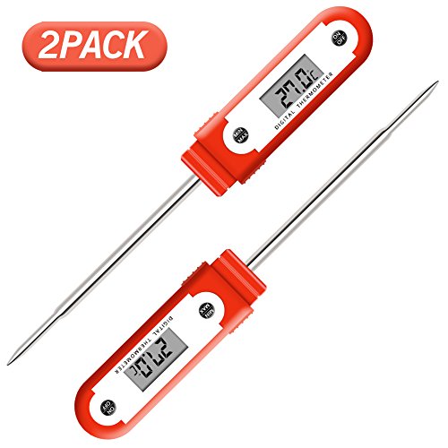 [2 Pack] Instant Read Meat Thermometer with Probe, Backlight and Talking Function - Accurate Digital Food Thermometer for Grill, Baking, Cooking and More (Red)
