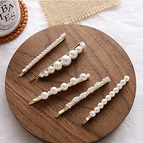 LOVINSHOW 5pcs Pearl Hair Clips Hairpins for Women Lady Girls Faux Pearl Hair Barrettes Bobby Pins Decorative Wedding Bridal Hair Accessories