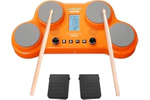 HXW Educational Electronic Drum Set for Beginners Percussion Drums Pads with Coach and Game Features, 163 Sounds, 2 Pedals, B