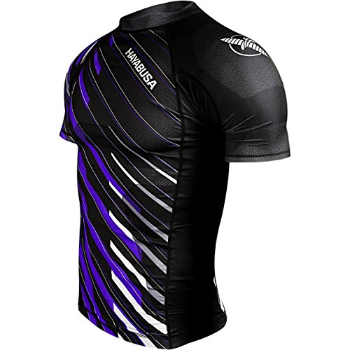 Hayabusa Metaru Charged Short Sleeve Brazilian Jiu Jitsu Rash Guard (Black/Purple, XL)