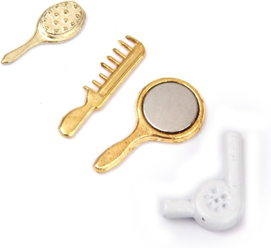 Hair Dryer Comb Brush Mirror Set 1/12 Dollhouse Bedroom Accessories