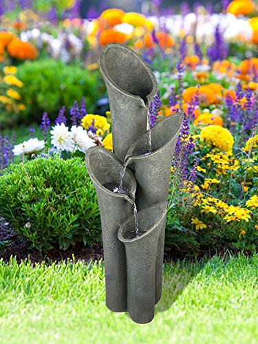 Chilscreamni Waterfall Garden Fountain w/LED Lights - 33 1/2" H Curved Cascading Indoor Outdoor Water Fountain with Built-in Quiet Pump&LED Lights, Perfect Garden Water Feature, Patio Fountain