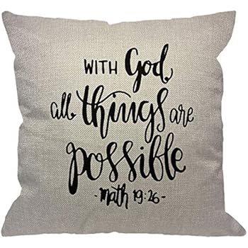 HGOD DESIGNS Bible Verse Throw Pillow Cover,Religious Christian Hope with God All Things are Possible Quote Decorative Pillow Cases Cotton Linen Square Cushion Covers for Home Sofa Couch 18x18 inch