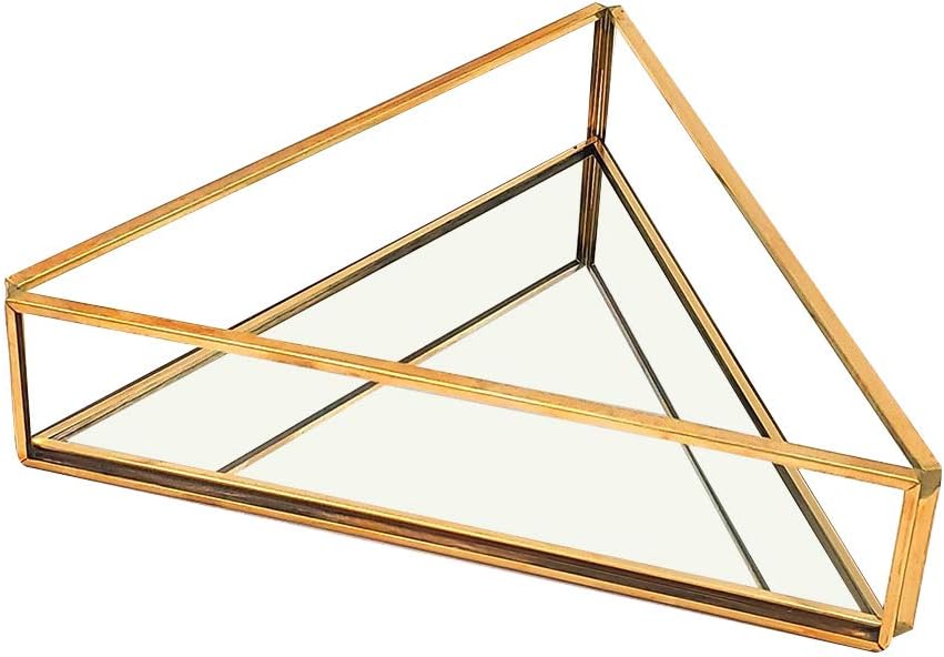 JunYe Gold Mirror Jewelry Tray Perfume Tray Mirror Vanity Tray Dresser Jewelry Perfume Organizer Makeup Tray for Vanity, Dresser, Bathroom, Bedroom - B