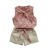 TIFENNY Clearance Baby Girls Floral Bowknot Vest T-Shirt+Shorts Outfits Clothes Set (2/3T, Pink)